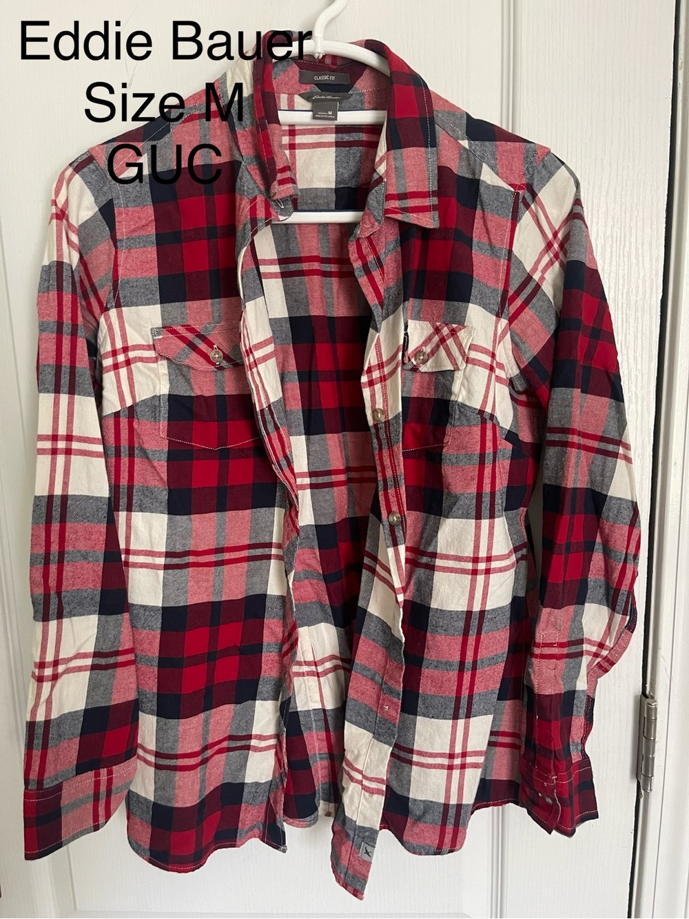 Eddie Bauer Red Navy White Plaid Flannel Shirt
